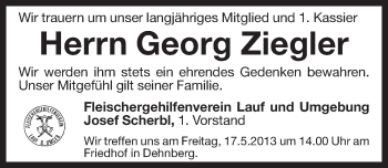 Traueranzeige von Georg Ziegler von Pegnitz-Zeitung